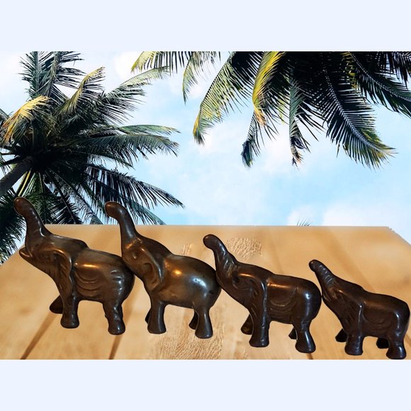 VTG Bronze Elephants Family Of 4 Set Great Patina No Mark Collectables Pre-Owned - Picture 3 of 12